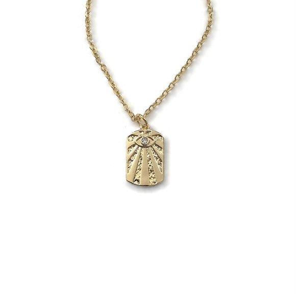 Evil Eye Sun Necklace with a tiny Clear Cubic Zirconia Stone - Picture 2 of 5